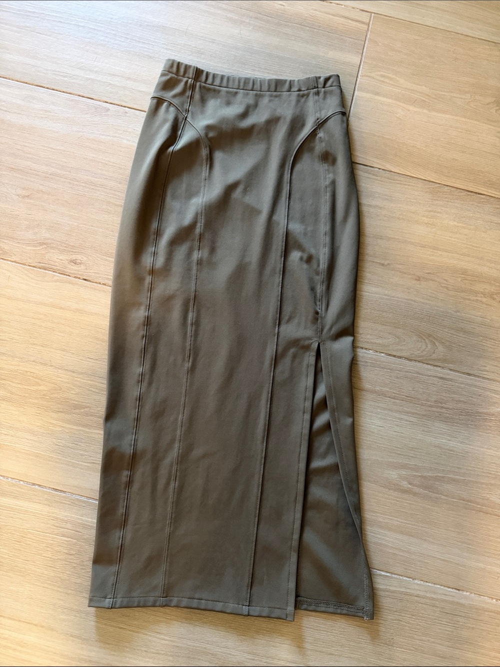 High-Rise Olive Maxi Skirt with Side Slit